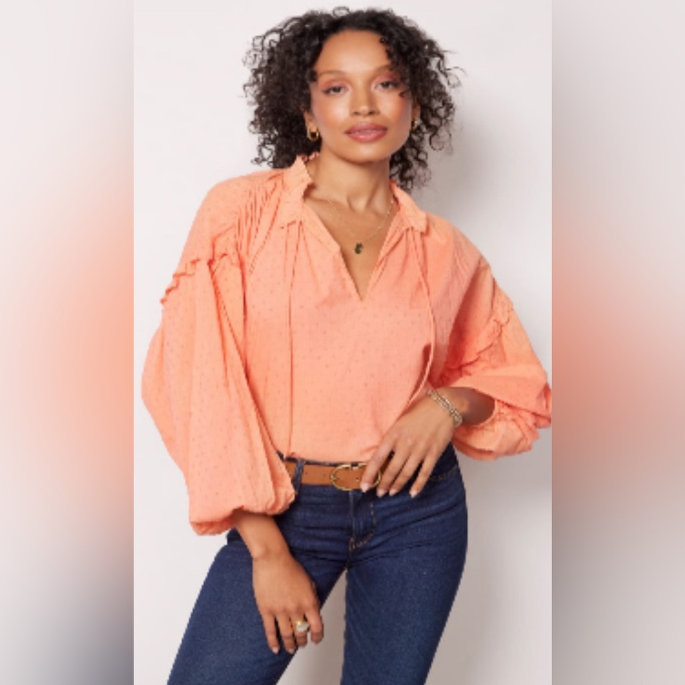 NWT Evereve Cleobella Phoenix Peach Organic Cotton Swiss Dot Boho Blouse Top M
